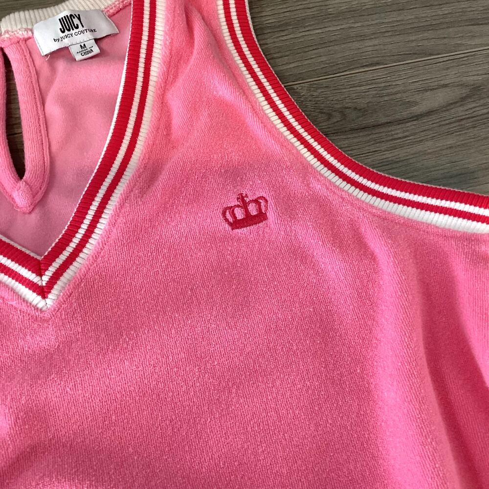 Juicy By Juicy Couture Y2K Crop Wide Leg Terry Cloth Jumpsuit Size M V Neck Pink - Picture 11 of 16